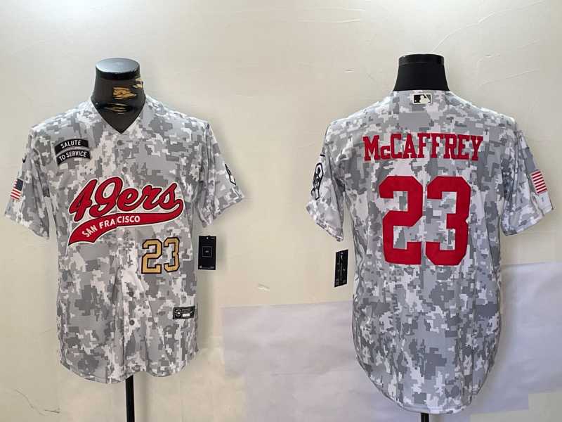 Mens San Francisco 49ers #23 Christian McCaffrey Arctic Camo 2024 Salute to Service Stitched Baseball Jerseys